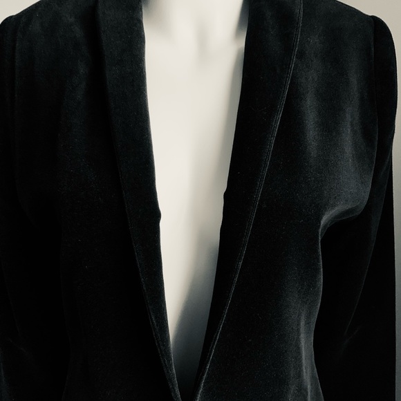 Black thick cotton velvet blazer single button tuxedo shawl collar high neck 12 - Picture 9 of 16